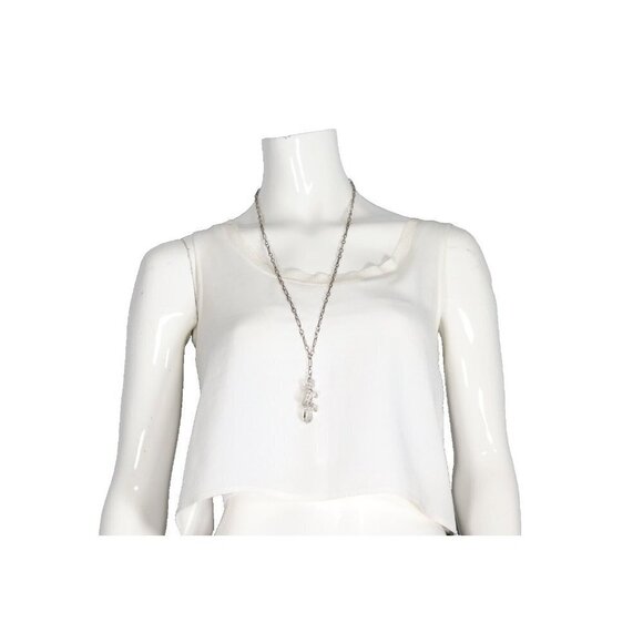 Aritzia Babaton Women's Size XS White Cropped Tank Top Ribbed Trim Crepe Shirt - Picture 2 of 5